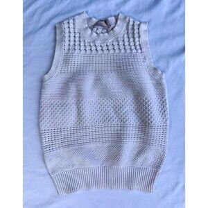 LOFT Women's White Cotton Knit Sweater Vest Crew Neck Solid Sleeveless S
